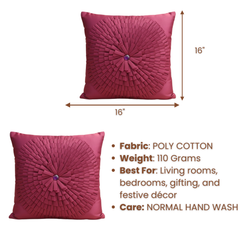 Fabric-Crafted Dark Pink Cushion Cover – 16"x16" | Textured Floral Burst Design | Premium Poly Cotton |