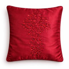 Hand Crafted Cushion Cover – Maroon | 16"x16" | Poly Cotton | Embroidered Floral Design