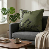 Hand Crafted Cushion Cover – Green | 16"x16" | Poly Cotton Fabric | Elegant Embroidered Floral Design