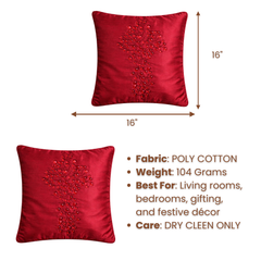 Hand Crafted Cushion Cover – Maroon | 16"x16" | Poly Cotton | Embroidered Floral Design