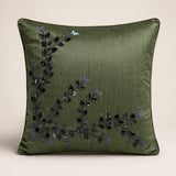 Hand Crafted Cushion Cover – Green | 16"x16" | Poly Cotton Fabric | Elegant Embroidered Floral Design