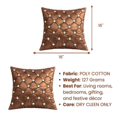 Hand Crafted Cushion Cover – Brown | 16"x16" | Poly Cotton | Diamond Button Tufted Design