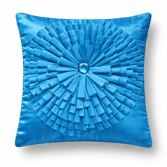 Fabric Crafted Cushion Cover – Turquoise Blue | 12"x12" | Poly Cotton | Circular Pleated Design
