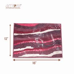 Set of 4, 1 pcs, Handcrafted Laminated Placemat – Maroon, 12"x18"