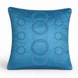 Turquoise Embroidered Cushion Cover | 16"x16" | Poly Cotton | Circular Pattern Designer Cushion Cover