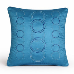 Turquoise Embroidered Cushion Cover | 16"x16" | Poly Cotton | Circular Pattern Designer Cushion Cover