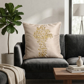 Hand Crafted Cushion Cover – Cream | 16"x16" | Poly Cotton | Embroidered Floral Design