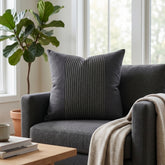 Handcrafted Cushion Cover – Steel Gray | 16"x16" | Poly-Cotton Matty Fabric | Modern Textured Panel Design