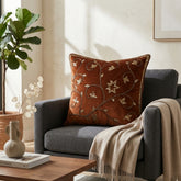 Handcrafted Cushion Cover – Orange | 16"x16" | Floral Vine Embroidered Decorative Cushion Cover