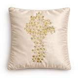 Hand Crafted Cushion Cover – Cream | 16"x16" | Poly Cotton | Embroidered Floral Design
