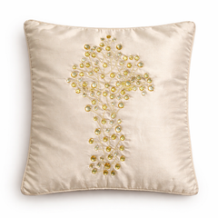 Hand Crafted Cushion Cover – Cream | 16"x16" | Poly Cotton | Embroidered Floral Design