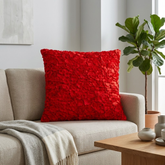 Fabric Crafted Cushion Cover – Red | 16"x16" | Poly Cotton | Premium Floral Texture Design