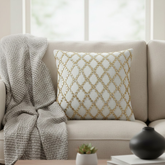 Handcrafted Cream Cushion Cover – 16"x16" | Poly Cotton | Gold Sequin Lattice Work | Premium Festive Décor