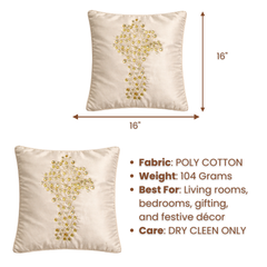 Hand Crafted Cushion Cover – Cream | 16"x16" | Poly Cotton | Embroidered Floral Design