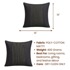 Handcrafted Cushion Cover – Steel Gray | 16"x16" | Poly-Cotton Matty Fabric | Modern Textured Panel Design