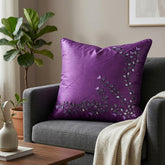 Hand Crafted Cushion Cover – Violet | 16"x16" | Poly Cotton Fabric | Elegant Embroidered Floral Design