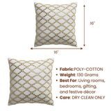 Handcrafted Cream Cushion Cover – 16"x16" | Poly Cotton | Gold Sequin Lattice Work | Premium Festive Décor