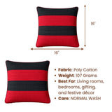 Fabric Crafted Cushion Cover – Red & Black | 16"x16" | Poly Cotton Fabric | Bold Striped Texture Design