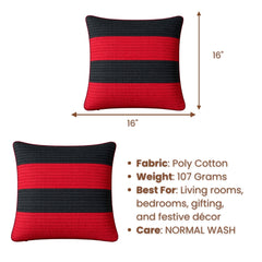 Fabric Crafted Cushion Cover – Red & Black | 16"x16" | Poly Cotton Fabric | Bold Striped Texture Design