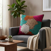 Machine Crafted Cushion Cover – Brown | 16"x16" | Multicolor Floral Embroidered Decorative Cushion Cover