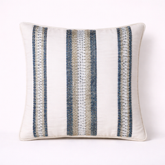 Handcrafted White Cushion Cover – 12"x12" | Vertical Stripe Embroidery | Premium Poly Cotton