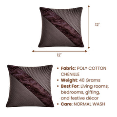 Fabric Crafted Cushion Cover – Black | 12"x12" | Poly Cotton Chenille | Diagonal Panel Design