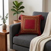 Hand Crafted Cushion Cover – Maroon | 12"x12" | Poly Cotton | Embroidered Border Design