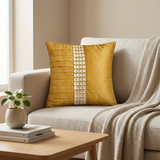 Hand Crafted Cushion Cover – Gold | 12"x12" | Poly Cotton | Decorative Panel Design