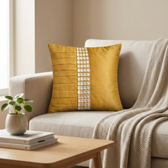 Hand Crafted Cushion Cover – Gold | 12"x12" | Poly Cotton | Decorative Panel Design