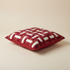 Fabric-Crafted Maroon Cushion Cover – 16"x16", Interlock Design in Premium Poly Cotton