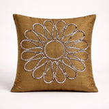 Hand Crafted Cushion Cover – Mud | 16"x16" | Poly Cotton Fabric | Floral Design