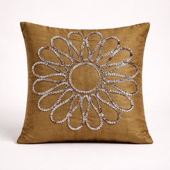 Hand Crafted Cushion Cover – Mud | 16"x16" | Poly Cotton Fabric | Floral Design