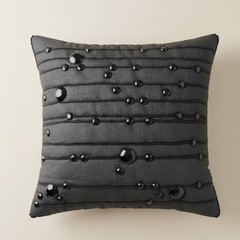 Handcrafted Black Cushion Cover – 16"x16" | Decorative Bead & Thread Work | Premium Poly Cotton