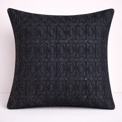 Hand Crafted Cushion Cover – Black | 16"x16" | Poly Cotton | Embroidered Geometric Design