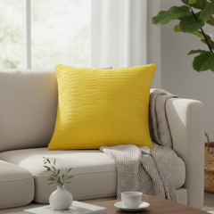 Fabric-Crafted Yellow Cushion Cover – 16"x16" | Wave Textured Design | Premium Poly-Cotton
