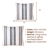 Handcrafted White Cushion Cover – 12"x12" | Vertical Stripe Embroidery | Premium Poly Cotton