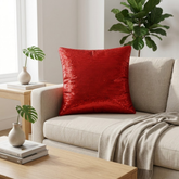 Fabric Crafted Cushion Cover – Red | 16"x16" | Poly Cotton | Premium Shimmer Texture Design