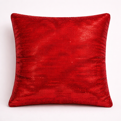 Fabric Crafted Cushion Cover – Red | 16"x16" | Poly Cotton | Premium Shimmer Texture Design
