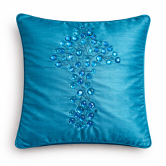 Hand Crafted Cushion Cover – Blue | 16"x16" | Poly Cotton | Embroidered Floral Design