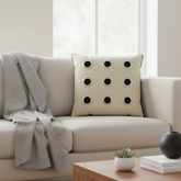 Handcrafted Beige Cushion Cover – 16"x16" | Poly Cotton | Metal Ring Accent Design | Premium Festive Décor