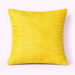 Fabric-Crafted Yellow Cushion Cover – 16"x16" | Wave Textured Design | Premium Poly-Cotton