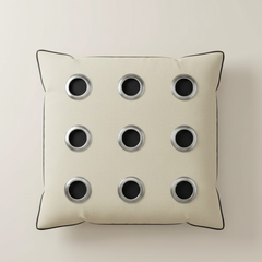 Handcrafted Beige Cushion Cover – 16"x16" | Poly Cotton | Metal Ring Accent Design | Premium Festive Décor