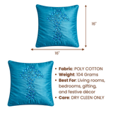 Hand Crafted Cushion Cover – Blue | 16"x16" | Poly Cotton | Embroidered Floral Design