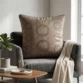 Soil Brown Designer Cushion Cover | 16"x16" | Poly Cotton | Circular Embroidery Cushion Cover for Sofa & Bed