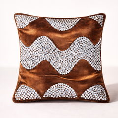 Hand-Crafted Cushion Cover – Light Brown Silver | 12"x12" | Poly Chenille-Cotton | Rich Festive Accent