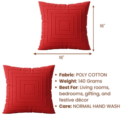 Fabric-Crafted Maroon Cushion Cover – 16"x16" | Modern Layered Geometric Texture | Premium Poly Cotton |