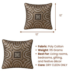 Handcrafted Cushion Cover – Metallic | 12"x12" | Embroidered Decorative Cushion Cover