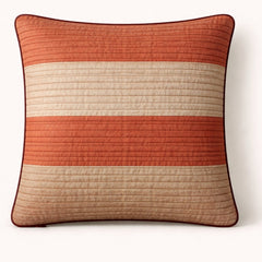 Fabric Crafted Cushion Cover – Burgundy & Beige | 16"x16" | Poly Cotton Fabric | Elegant Striped Texture Design