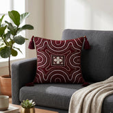 Handcrafted Cushion Cover – Maroon | 12"x12" | Embroidered Decorative Cushion Cover with Tassels