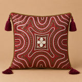 Handcrafted Cushion Cover – Maroon | 12"x12" | Embroidered Decorative Cushion Cover with Tassels